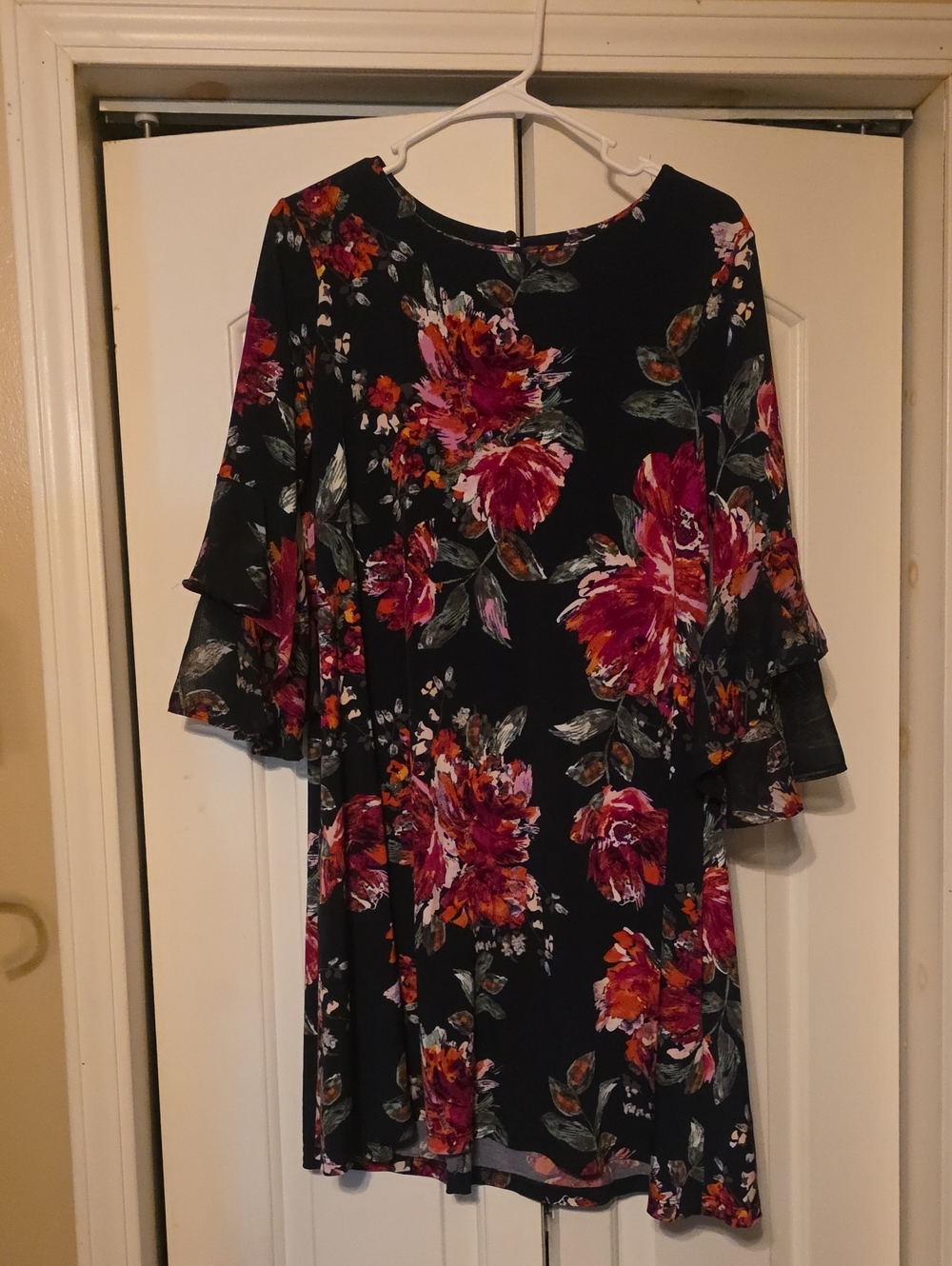 5/$25 Cato Black Midi Dress with Pink and Orange Floral Print